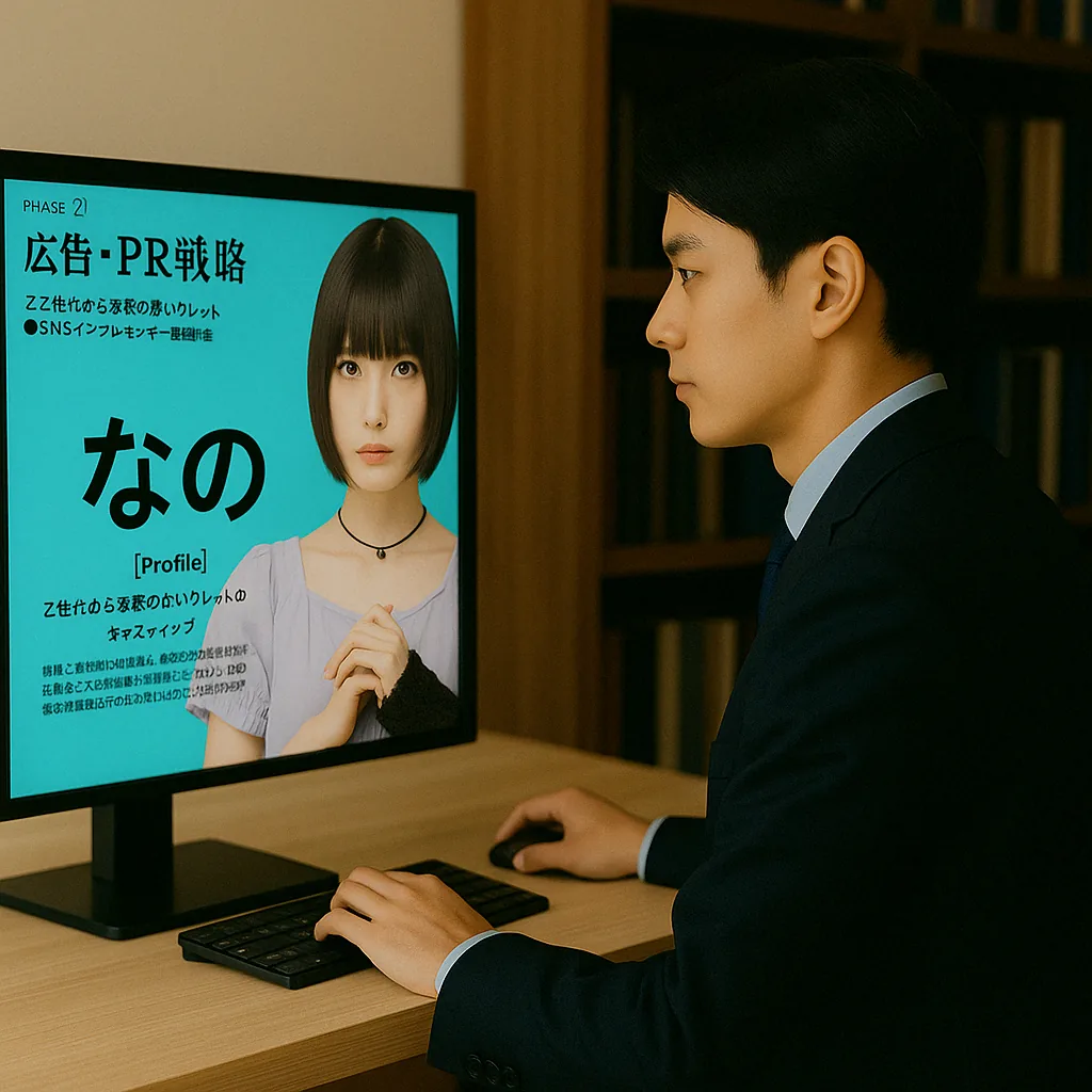 広告・PR戦略のスライドを制作している様子