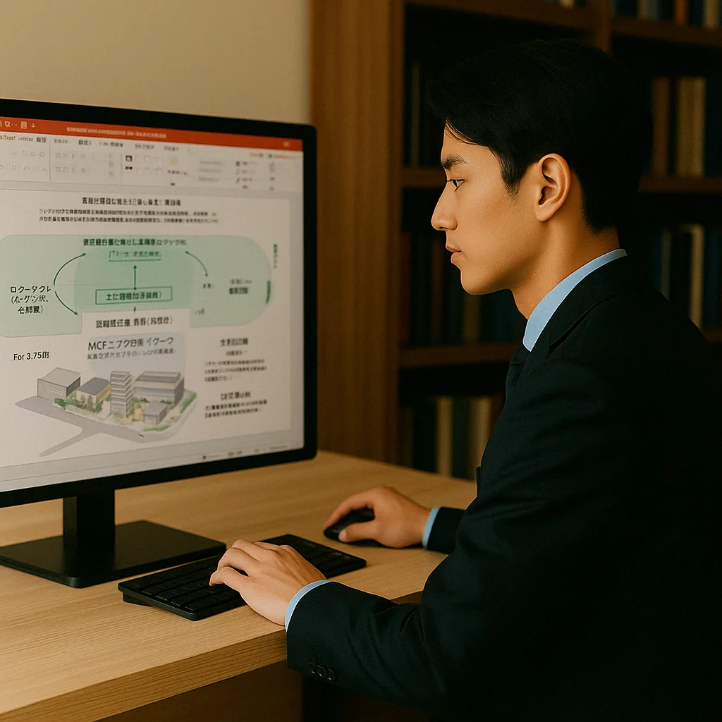 事業計画書をPowerPointで制作している様子